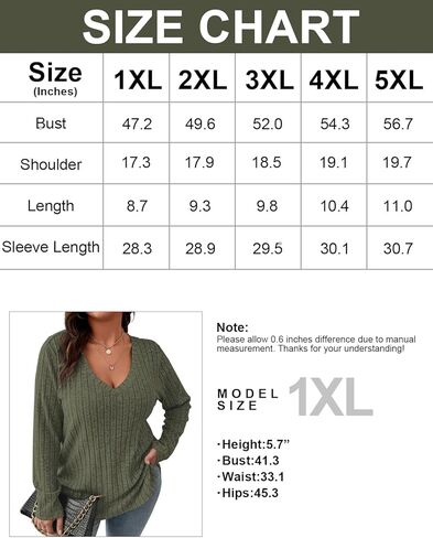 بلوزات Koscacy للسيدات مقاس كبير وخفيفة الوزن وأكمام طويلة سترة متماسكة غير رسمية برقبة على شكل حرف V وبلوزات بلون واحد in Kuwait