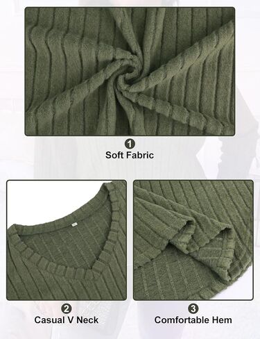 بلوزات Koscacy للسيدات مقاس كبير وخفيفة الوزن وأكمام طويلة سترة متماسكة غير رسمية برقبة على شكل حرف V وبلوزات بلون واحد in Kuwait