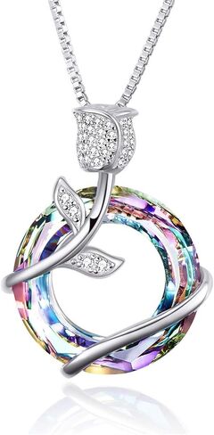 AOBOCO Sterling Silver Rose Flower Butterfly Necklaces for Women Crystals Pendant Jewelry Birthday Gift for Wife Girlfriend Girls Grandmother in Kuwait