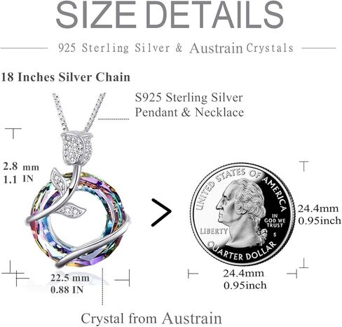 AOBOCO Sterling Silver Rose Flower Butterfly Necklaces for Women Crystals Pendant Jewelry Birthday Gift for Wife Girlfriend Girls Grandmother in Kuwait