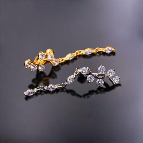U7 Belly Rings 18K Gold Platinum Plated Sexy Beach Wear Navel Ring 14G Cubic Zirconia Dangle Leaf Flower Belly Button Rings for Women Girls in Saudi Arabia