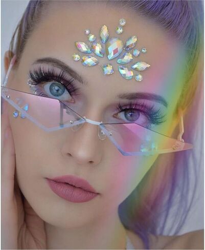 Vintage 90s Rimless Rhinestone Sunglasses Fashion Rhombus Crystal diamond Y2K Candy Color Cat Eye Party Glasses in Saudi Arabia