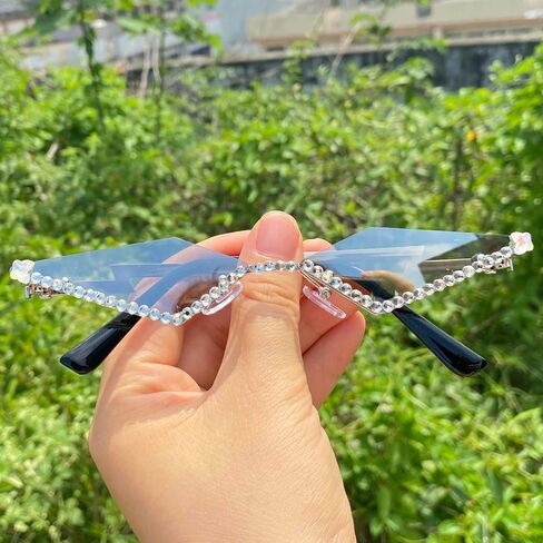 Vintage 90s Rimless Rhinestone Sunglasses Fashion Rhombus Crystal diamond Y2K Candy Color Cat Eye Party Glasses in Saudi Arabia