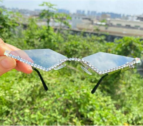 Vintage 90s Rimless Rhinestone Sunglasses Fashion Rhombus Crystal diamond Y2K Candy Color Cat Eye Party Glasses in Saudi Arabia
