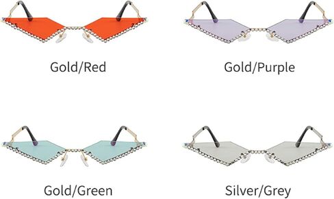Vintage 90s Rimless Rhinestone Sunglasses Fashion Rhombus Crystal diamond Y2K Candy Color Cat Eye Party Glasses in Saudi Arabia