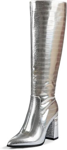 MERUMOTE Women's Knee Boots Closed Toe Chunky Heels Side Zipper Boots in Saudi Arabia