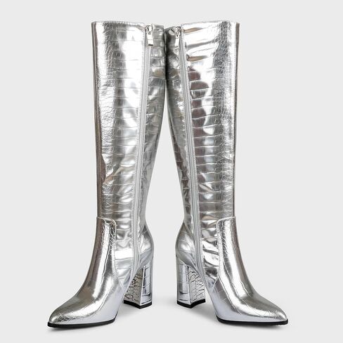 MERUMOTE Women's Knee Boots Closed Toe Chunky Heels Side Zipper Boots in Saudi Arabia