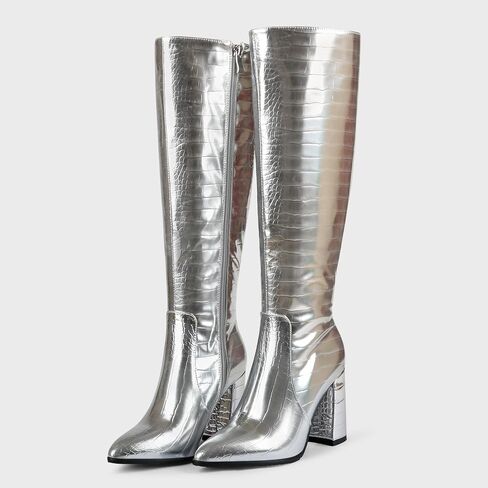 MERUMOTE Women's Knee Boots Closed Toe Chunky Heels Side Zipper Boots in Saudi Arabia