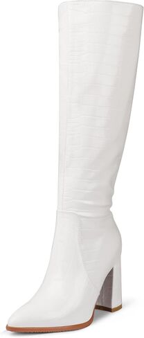 MERUMOTE Women's Knee Boots Closed Toe Chunky Heels Side Zipper Boots in Saudi Arabia
