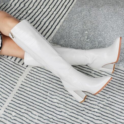 MERUMOTE Women's Knee Boots Closed Toe Chunky Heels Side Zipper Boots in Saudi Arabia