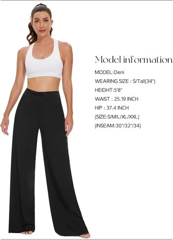 Tapata Womens Casual Loose Wide Leg Pants 28"/34" High Waisted Tie Yoga Pants with Pockets Workout Lounge Trousers in Kuwait