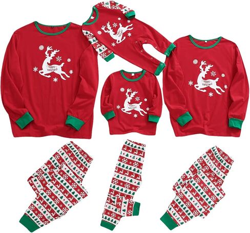 nilikastta Matching Family Christmas Pajamas,Xmas Elk Snowflake Red Black Plaid PJs Women Men's Sleepwear Set(Red,Small Women) in Kuwait