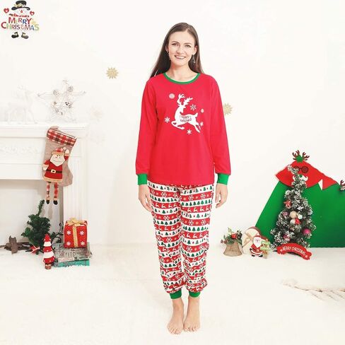 nilikastta Matching Family Christmas Pajamas,Xmas Elk Snowflake Red Black Plaid PJs Women Men's Sleepwear Set(Red,Small Women) in Kuwait