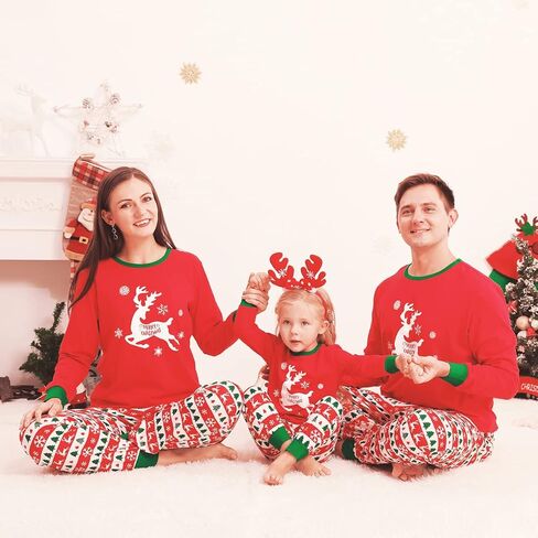nilikastta Matching Family Christmas Pajamas,Xmas Elk Snowflake Red Black Plaid PJs Women Men's Sleepwear Set(Red,Small Women) in Kuwait