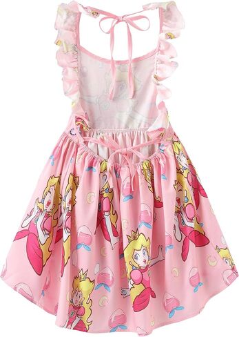 Princess Peach Dress Costume Girls Kids Cartoon Ruffle Sleeve Summer Outfit Birthday Party Gift Toy in Kuwait