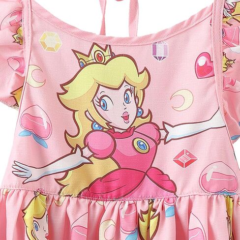 Princess Peach Dress Costume Girls Kids Cartoon Ruffle Sleeve Summer Outfit Birthday Party Gift Toy in Kuwait