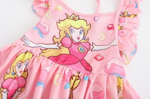 Princess Peach Dress Costume Girls Kids Cartoon Ruffle Sleeve Summer Outfit Birthday Party Gift Toy in Kuwait