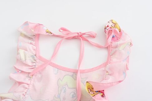 Princess Peach Dress Costume Girls Kids Cartoon Ruffle Sleeve Summer Outfit Birthday Party Gift Toy in Kuwait