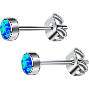 G23 Titanium Opal Stud Earrings for Women Girls Hypoallergenic Earring with 4mm 5mm Birthstone for Sensitive Ear Fashion Women's Jewelry(2pcs)