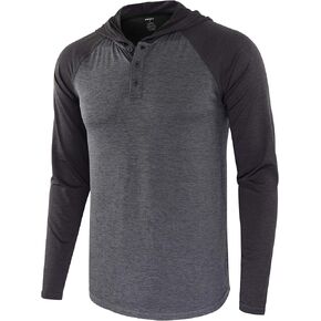 قمصان KNQR للرجال ذات أداء طويل الأكمام وسريعة الجفاف بدون علامات رياضية بغطاء رأس ونشط للجري والتمارين الرياضية Henley in Kuwait