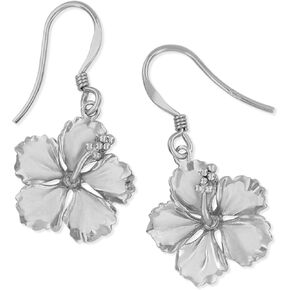 Sterling Silver 5/8 Inch Hibiscus Dangle Earrings