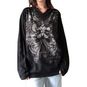 Womens Casual Long Sleeve T-Shirt Vintage Patchwork Crewneck Knitted Pullover Basic Tee Top Grunge Fairycore Streetwear