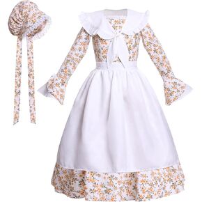 Colonial Costume Girls Pioneer Dress Prairie Dresses Girl Floral Pilgrim Outfit in Kuwait