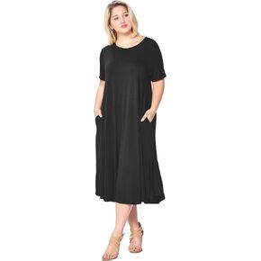 Modern Kiwi® Women's Plus Size Short Sleeve Flowy A-Line Pocket Midi Maxi Dress (1X-5X) Made in USA