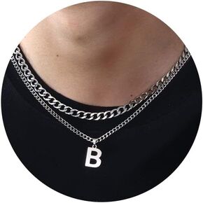 Nymerianoble Layered Initial Necklaces for Men 316l Stainless Steel Cuban Link Chain Alphabet Letter Pendant Necklace Gifts for Men Boys Jewelry