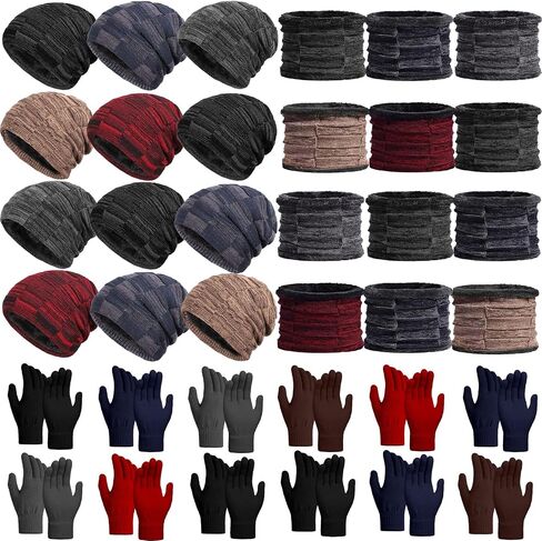 Toulite 36 Pcs Winter Beanie Hat Scarf Gloves Set for Men Women, Neck Warmer Skull Cap Knitted Gloves with Warm Thick Fleece Lined for Cold Weather Outdoor in Saudi Arabia