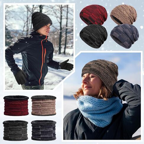 Toulite 36 Pcs Winter Beanie Hat Scarf Gloves Set for Men Women, Neck Warmer Skull Cap Knitted Gloves with Warm Thick Fleece Lined for Cold Weather Outdoor in Saudi Arabia