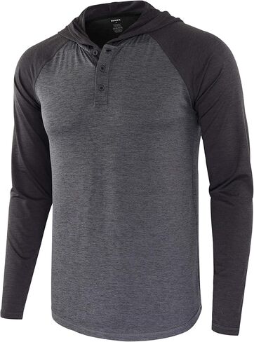 قمصان KNQR للرجال ذات أداء طويل الأكمام وسريعة الجفاف بدون علامات رياضية بغطاء رأس ونشط للجري والتمارين الرياضية Henley in Kuwait