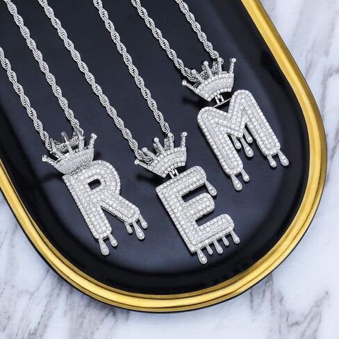 HECHUANG Initial Necklace for Men Women 18K Plated Gold Initial Letter Necklace Silver Iced Out Diamond Name Necklace in Saudi Arabia