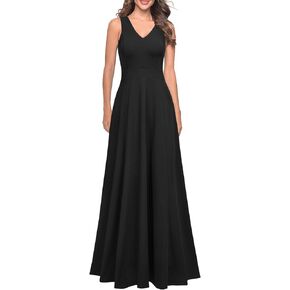 WOOSEA Women's Sleeveless Deep V Neck Loose A-Line Evening Cocktail Long Dress