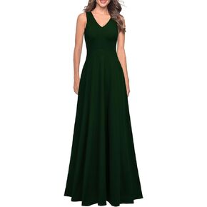 WOOSEA Women's Sleeveless Deep V Neck Loose A-Line Evening Cocktail Long Dress