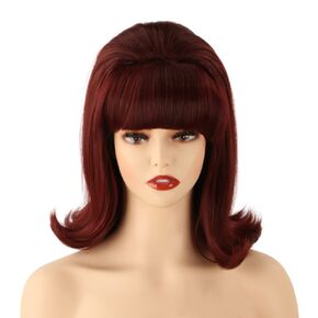 Coraline Womens Flip Wig 70s Pinup Pelucas 60s Retro Beehive Style Vintage Look Betty Rubble Wig Halloween Costume Women Wig wtih Bang (White)
