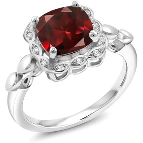 خاتم خطوبة من الفضة الإسترليني 925 من Gem Stone King مصنوع من العقيق الأحمر والأبيض من الياقوت الأزرق للنساء (2.70 قيراط، قطع وسادة 8 مم، متوفر بمقاس 5، 6، 7، 8، 9) in Saudi Arabia