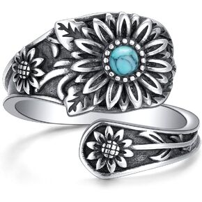 Yearace Spoon Ring for Women - Sterling Silver Victorian Vintage Oxidized Style Thumb Rings - Boho Statement Ring Jewelry Gifts