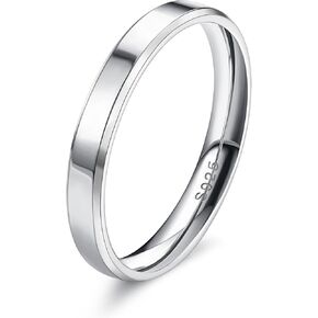 MILACOLATO 925 Sterling Silver Rings for Women Men 18K White Gold Plated Beveled Edge Plain Thumb Ring High Polish Wedding Band Ring Comfort Fit Size 6-11, 3mm 4mm 5mm 6mm