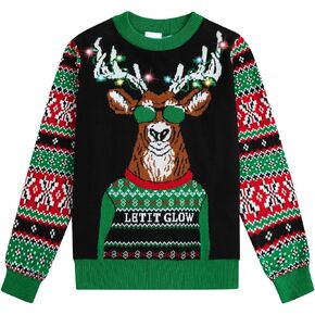 Kids Boys Ugly Christmas Sweater with Lights up 3D Print Long Sleeve Knitted Xmas Pullover Jumper Tops