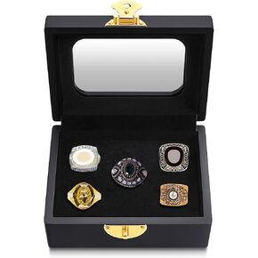 Equsion Championship Ring Display Case 5 Ring Posts Clear Display Case Box with Locks Acrylic Baseball Ring Holder for Multiple Rings Sports Fan Souvenirs, Black in Saudi Arabia