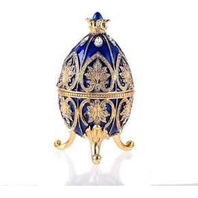 ELLDOO Faberge Egg Style Trinket Box, Enameled Jewelry Box Unique Decorative Metal Box Classic Ornaments Gift for Home Decor, Beige