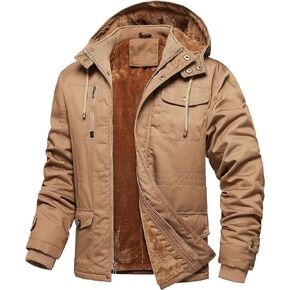 Men's Thick Winter Jackets Fleece Lined Thick Jackets Hood Work Jackets Coat Cotton Military with Cargo Pockets