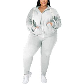 Nhicdns المرأة حجم كبير Sweatsuits 2 قطعة اللون كتلة هوديي مجموعة البلوز ملايس الركض Sweatpants طويلة رياضية in Kuwait