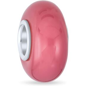 Bling Jewelry Smooth Plain Opaque Murano Glass Solid Colors Spacer Bead Charms Fits European Charm Bracelet For Women Teens .925 Sterling Silver