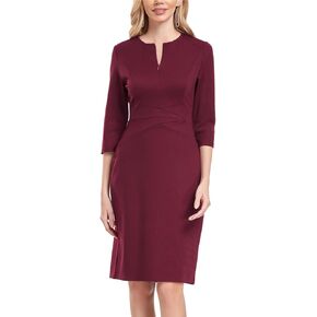 MINTLIMIT Womens Front Zipper Round Neck 3/4 Sleeve Sheath Formal Pencil Cocktail Party Work Dresses