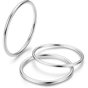 Milacolato 1-3PCS 1mm Thin Ring S925 Sterling Silver Rings 18K Wihte Gold Filled Stacking Stackable Knuckle Pinky Thumb Ring Polished Plain Minimalistic Point Finger Band Ring for Women Girls Comfort Fit Size 4-13