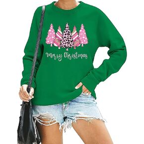 RFBIQI Merry Christmas Sweatshirt Women Cute Leopard Xmas Trees Graphic Pullover Shirt Winter Holiday Casual Long Sleeve Tops in Kuwait