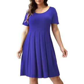 فستان نسائي من Tralilbee بمقاس كبير وأكمام قصيرة، فساتين متأرجحة كاجوال بطيات مع جيوب in Kuwait