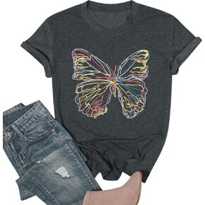 Women Butterfly Graphic T Shirt Funny Vintage Tee Shirt Summer Casual Graphic Print Crewneck T-Shirts Tops